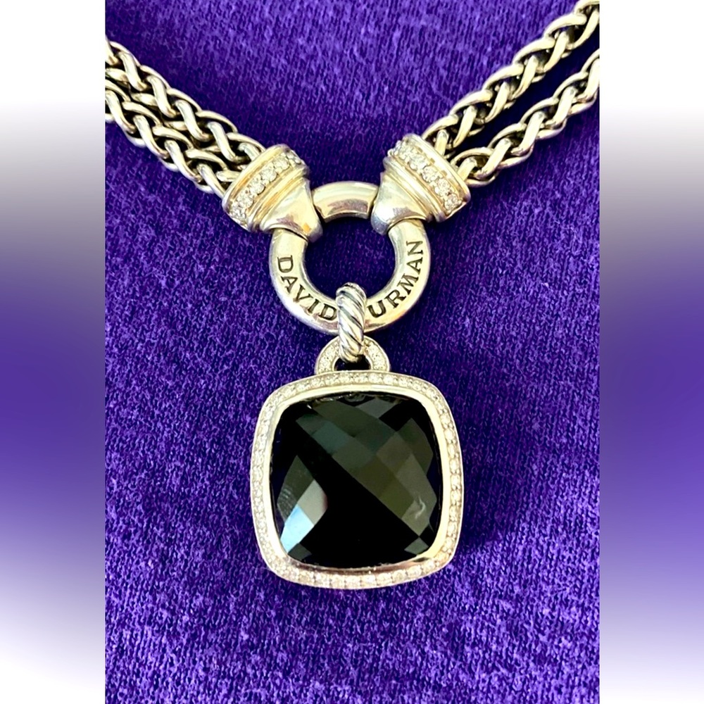 LIKE NEW! David Yurman Onyx Albion Pendant with Diamonds & Double Chain